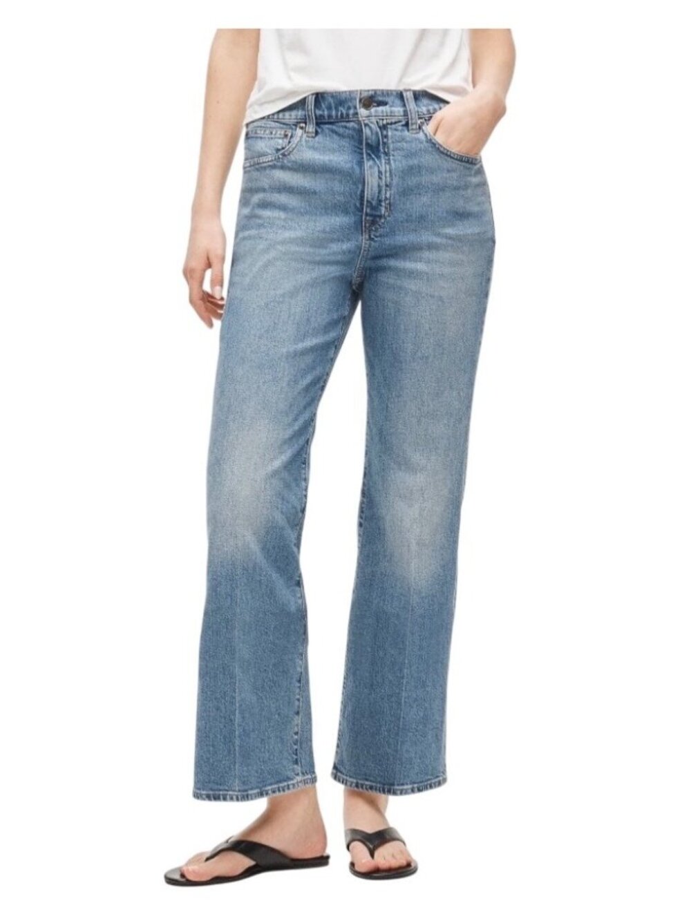 J.Crew High Rise Semi Stretch Cropped Kick Out Jeans Size 27 Light Wash Denim